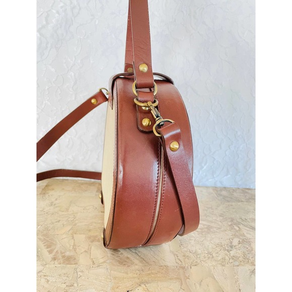 Vtg Etienne Aigner tweed natural/brown round/circle handbag/crossbody/ - Picture 4 of 9